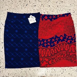 LuLaRoe Red and Blue Patterned Pencil Skirt Set